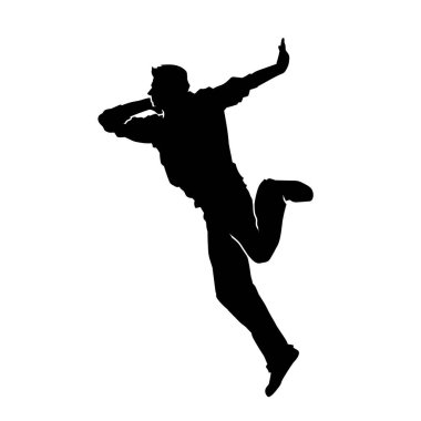 Enerjik dansçı pozunun silueti. Dinamik pozisyondaki bir erkek dansçının silüeti..