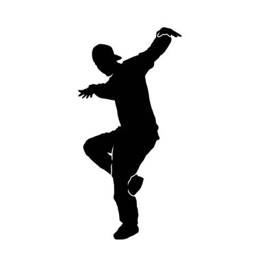 Enerjik dansçı pozunun silueti. Dinamik pozisyondaki bir erkek dansçının silüeti..