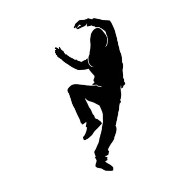 Enerjik dansçı pozunun silueti. Dinamik pozisyondaki bir kadın dansçının silüeti..