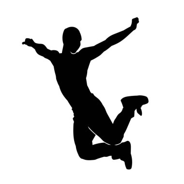 Enerjik dansçı pozunun silueti. Dinamik pozisyondaki bir erkek dansçının silüeti..