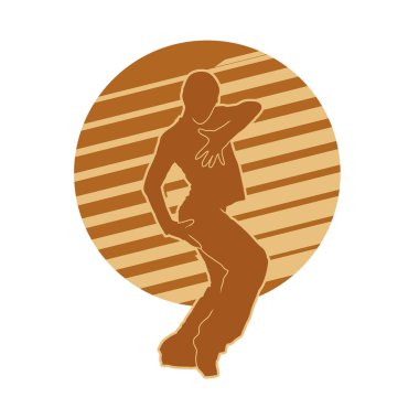 Enerjik dansçı pozunun silueti. Dinamik pozisyondaki bir kadın dansçının silüeti..