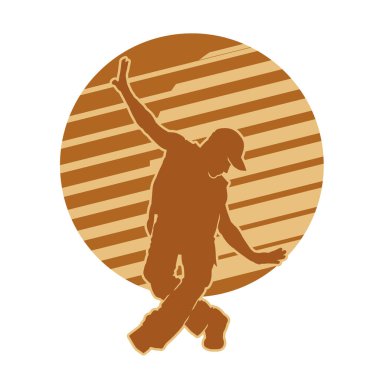 Enerjik dansçı pozunun silueti. Dinamik pozisyondaki bir erkek dansçının silüeti..