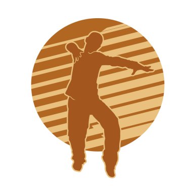 Enerjik dansçı pozunun silueti. Dinamik pozisyondaki bir erkek dansçının silüeti..