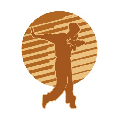 Enerjik dansçı pozunun silueti. Dinamik pozisyondaki bir kadın dansçının silüeti..