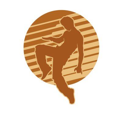 Enerjik dansçı pozunun silueti. Dinamik pozisyondaki bir erkek dansçının silüeti..