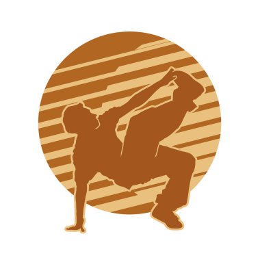 Enerjik dansçı pozunun silueti. Dinamik pozisyondaki bir erkek dansçının silüeti..