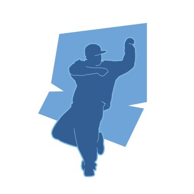 Enerjik dansçı pozunun silueti. Dinamik pozisyondaki bir erkek dansçının silüeti..