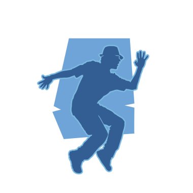 Enerjik dansçı pozunun silueti. Dinamik pozisyondaki bir erkek dansçının silüeti..