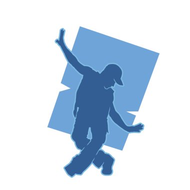 Enerjik dansçı pozunun silueti. Dinamik pozisyondaki bir erkek dansçının silüeti..