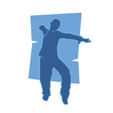 Enerjik dansçı pozunun silueti. Dinamik pozisyondaki bir erkek dansçının silüeti..