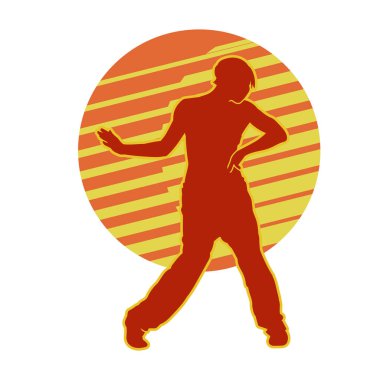 Enerjik dansçı pozunun silueti. Dinamik pozisyondaki bir kadın dansçının silüeti..