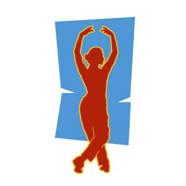 Enerjik dansçı pozunun silueti. Dinamik pozisyondaki bir kadın dansçının silüeti..