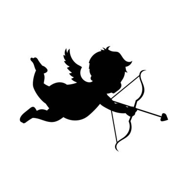 Bir aşk tanrısının ok atan silueti. Kanatlı aşk sembolünün silueti, ok ve yaylı..