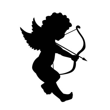 Bir aşk tanrısının ok atan silueti. Kanatlı aşk sembolünün silueti, ok ve yaylı..