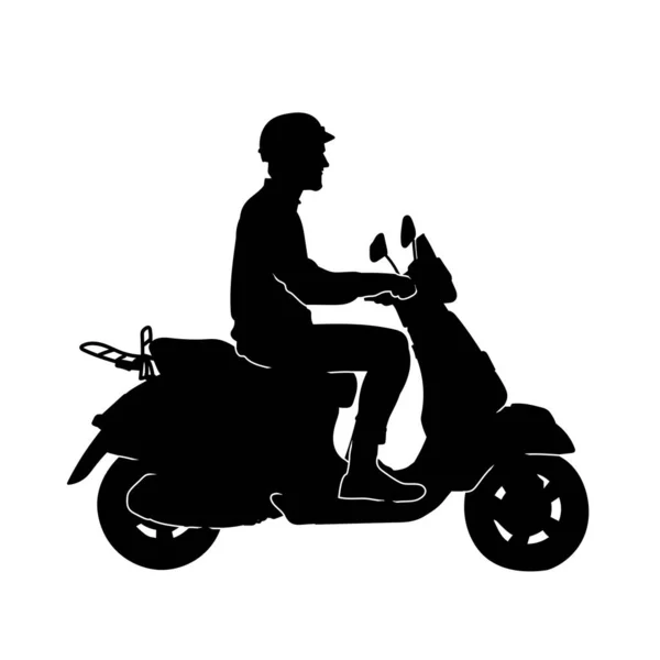 シルエットのカジュアルな男に乗るスクーターオートバイ — ストックベクタ
