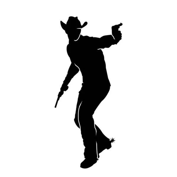 Silhouette Eines Cowboys Der Seine Pistolenwaffe Zeigt Silhouette Eines Mannes — Stockvektor