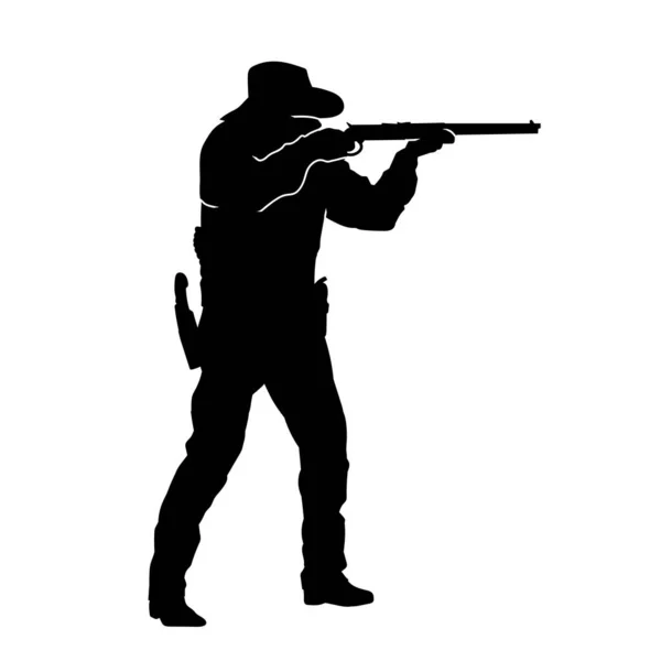 Silhouette Eines Männlichen Jägers Aktion Posiert Beim Schießen Mit Seiner — Stockvektor
