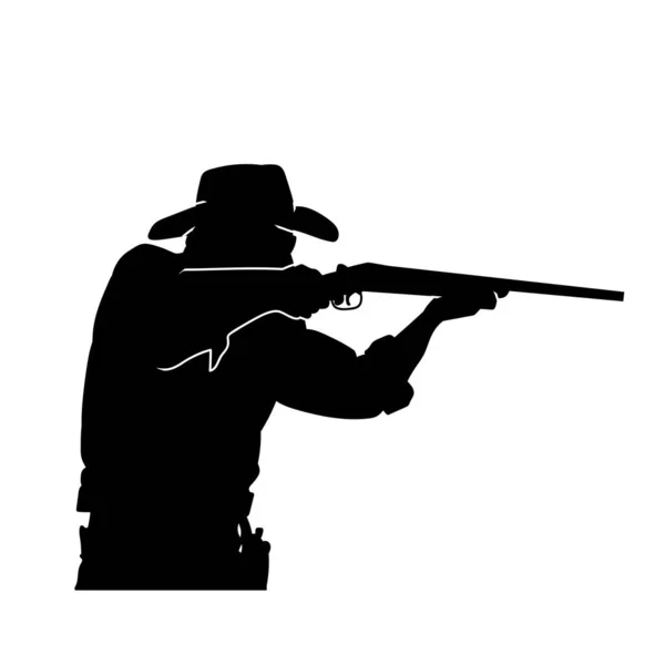 Silueta Cazador Masculino Acción Posando Disparando Con Arma Rifle — Vector de stock