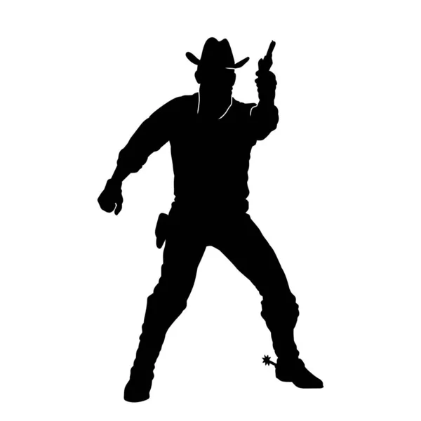 Силуэт Ковбоя Направляющего Оружие Пистолета Силуэт Человека Ковбойском Костюме Боевой — стоковый вектор
