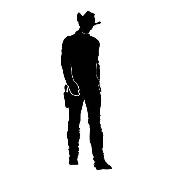 Silhouette Cowboy Action Pose Carrying Pistol Gun Weapon Silhouette Male — Stock Vector