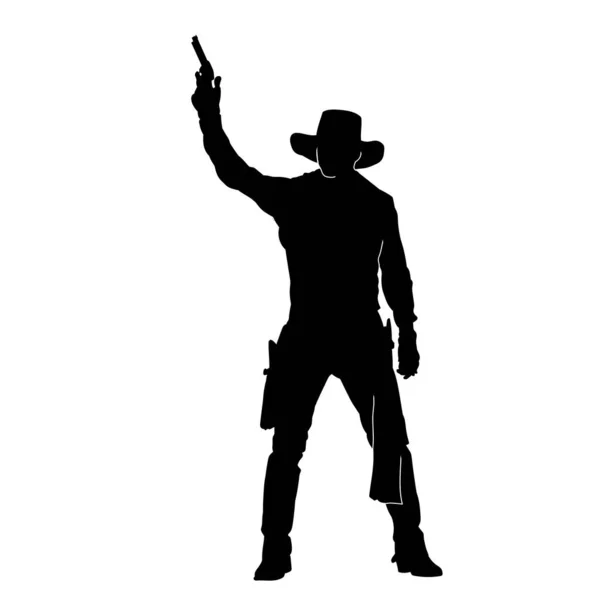 Silhouette Cowboy Azione Posa Portando Pistola Pistola Arma Silhouette Maschio — Vettoriale Stock