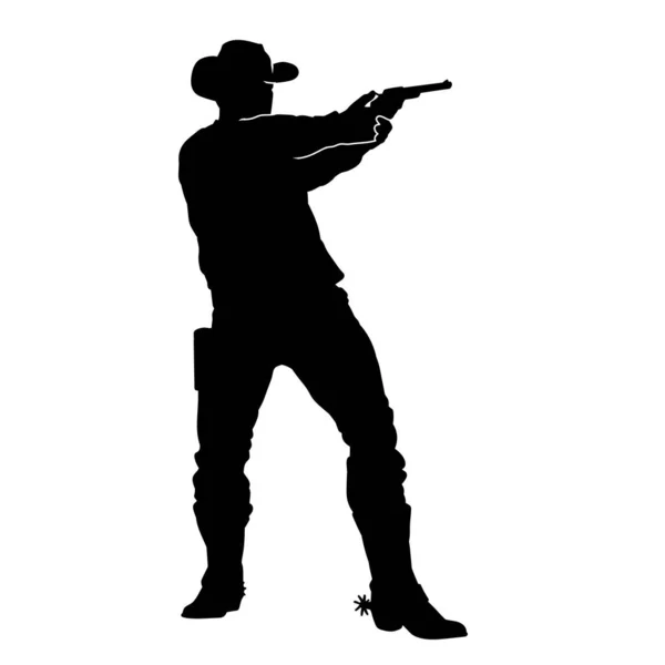 Silhueta Cowboy Apontar Arma Pistola Silhueta Homem Vestindo Traje Cowboy —  Vetores de Stock