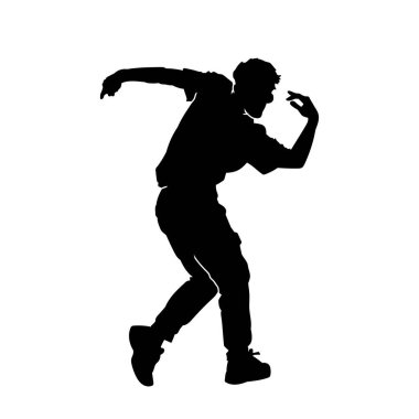 Modern dans yapan bir adamın silüeti. Erkek dansçı hareketinin silueti..