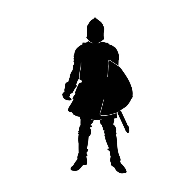 一个身穿战争盔甲的武士的肖像 他拿着剑剑的刀片 一个拿着剑的中世纪圣骑士士兵的肖像 — 图库矢量图片