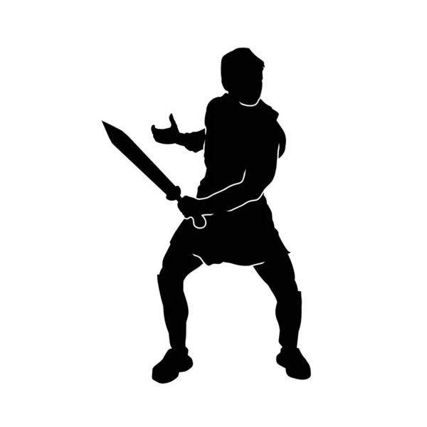 Silhouette Guerrier Chevalier Armure Guerre Portant Une Arme Lame Épée — Image vectorielle