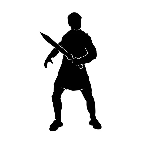 Silhueta Cavaleiro Guerreiro Armadura Guerra Com Arma Lâmina Espada Silhueta — Vetor de Stock