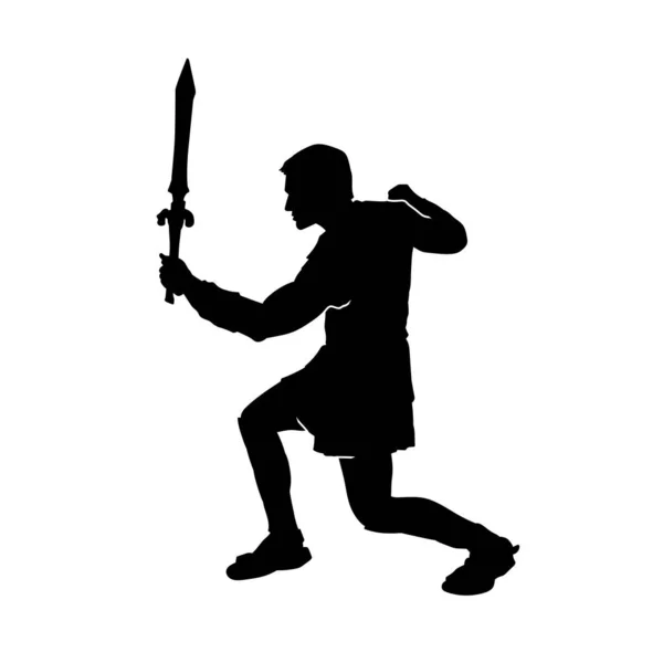 Silhouette Knight Warrior War Armor Costume Holding Sword Blade Weapon — Stock Vector