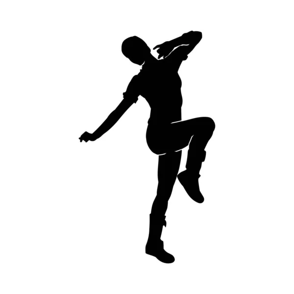 幸せなダンスアクションで女性のシルエット 白い背景に隔離された若い女性ダンサーの動きベクトルのシルエット — ストックベクタ
