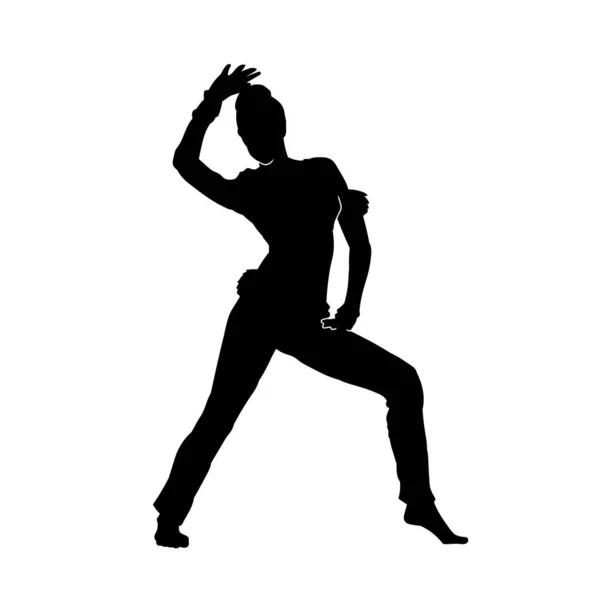 Силуэт Женщины Счастливом Танце Силуэт Вектора Движения Молодых Танцовщиц Белом — стоковый вектор
