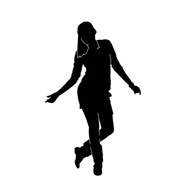 Silhueta Uma Mulher Ação Dança Feliz Silhueta Jovem Dançarina Movimento — Vetor de Stock