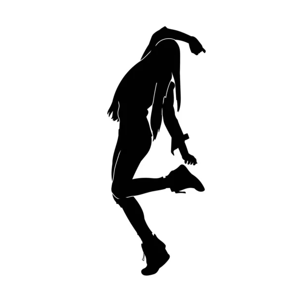 Silhouette Woman Happy Dance Action Silhouette Young Female Dancer Movement — Stock Vector