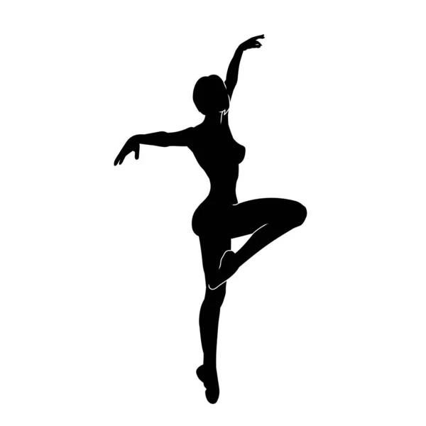 一个快乐舞姿中的女人的轮廓 在白人背景下孤立的年轻女舞蹈演员运动载体的轮廓 — 图库矢量图片