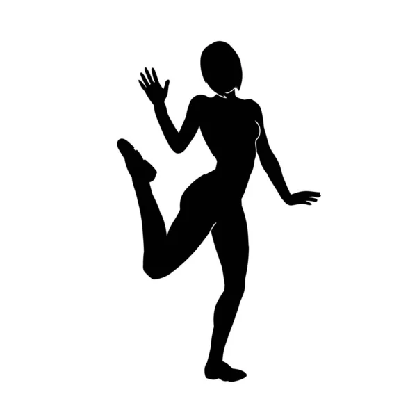 Silueta Una Mujer Acción Baile Feliz Silueta Joven Bailarina Movimiento — Archivo Imágenes Vectoriales