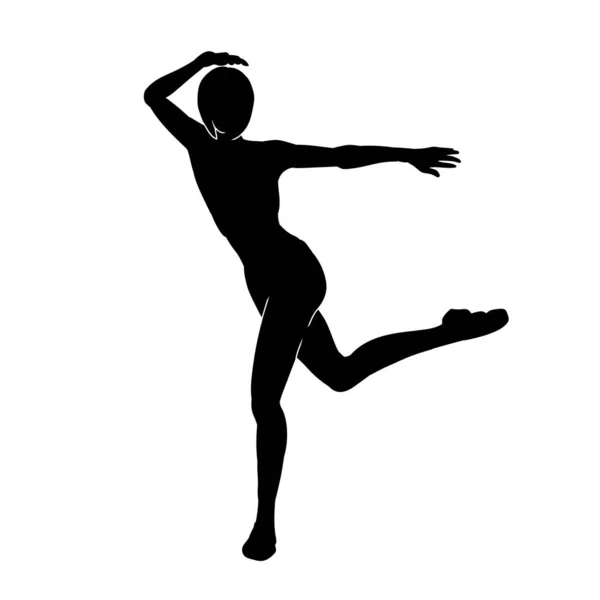 Egy Boldog Táncos Sziluettje Silhouette Fiatal Női Táncos Mozgás Vektor — Stock Vector