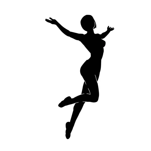 Silhouette Einer Frau Fröhlicher Tanzaktion Silhouette Einer Jungen Tänzerin Bewegungsvektor — Stockvektor