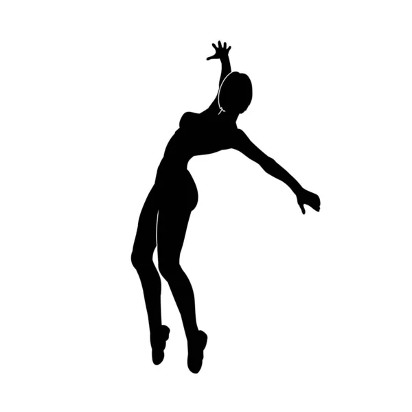 Silueta Una Mujer Acción Baile Feliz Silueta Joven Bailarina Movimiento — Vector de stock