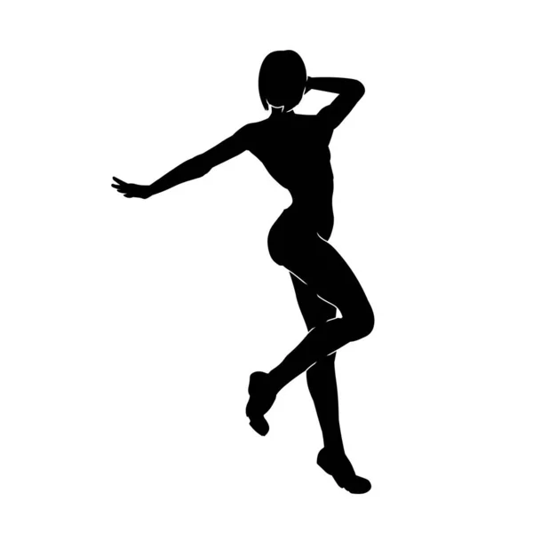 Silhouette Una Donna Azione Danza Felice Silhouette Giovane Ballerina Movimento — Vettoriale Stock