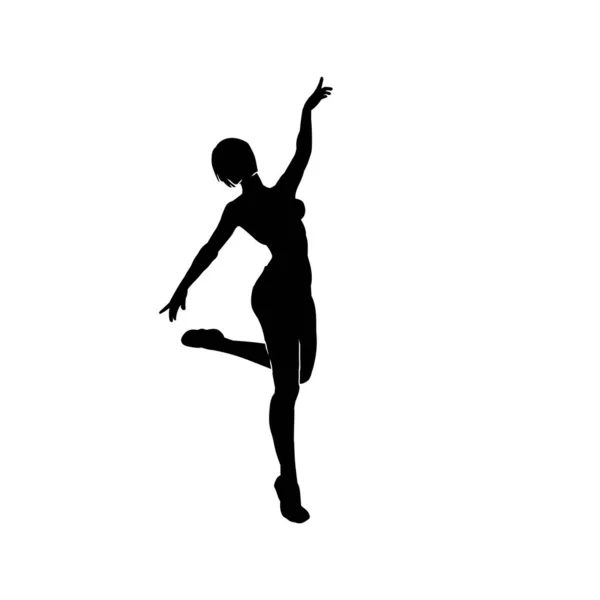 Sylwetka Kobiety Szczęśliwej Akcji Tanecznej Sylwetka Młoda Tancerka Ruch Wektor — Wektor stockowy