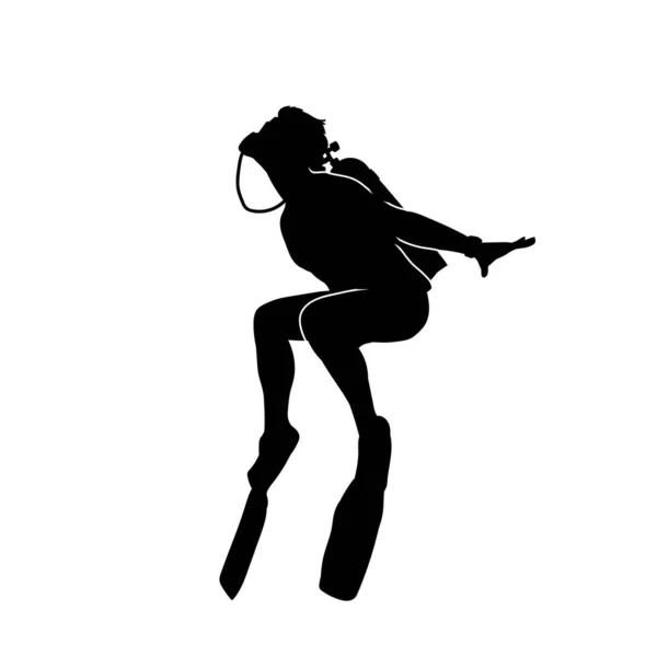 Silhouette Une Femme Plongeant Combinaison Plongée Silhouette Une Plongeuse Action — Image vectorielle