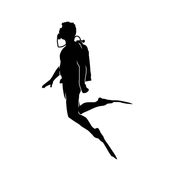 Silhouette Man Diving Wet Suit Silhouette Male Diver Action Aqualung — Stock Vector