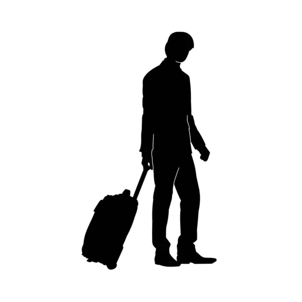 Silhouette Eines Geschäftsmannes Auf Geschäftsreise Silhouette Eines Männlichen Flugpassagiers Der — Stockvektor
