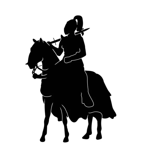 Silhouette Knight Templar Ride Horse Wearing Armor Silhouette Ancient Soldier — Stock Vector