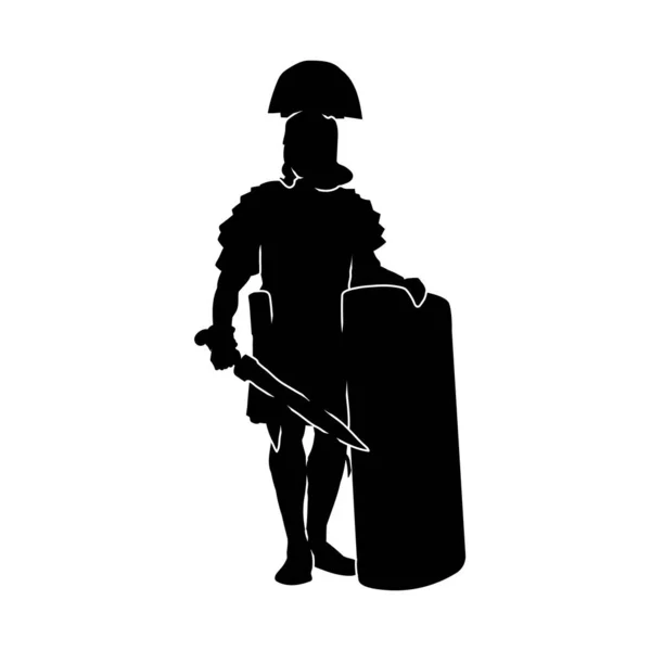 Silhouette Ancien Guerrier Romain Armure Portant Une Arme Épée Bouclier — Image vectorielle