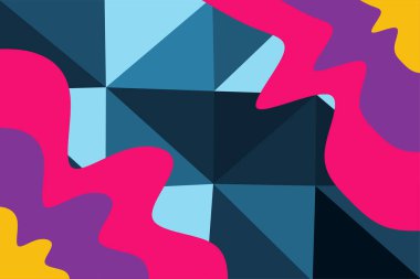 Abstract background of wave shapes and polygonal texture. Mosaic composition of curvy shapes and lowpoly texture.