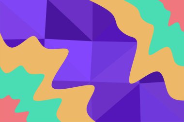 Abstract background of wave shapes and polygonal texture. Mosaic composition of curvy shapes and lowpoly texture.