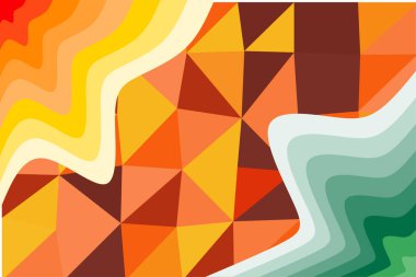 Abstract background of wave shapes and polygonal texture. Mosaic composition of curvy shapes and lowpoly texture.